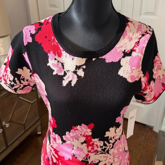 London Style Collection Sweater Dress in Black, Red & Pink SO CUTE - M NWT - Picture 3 of 8